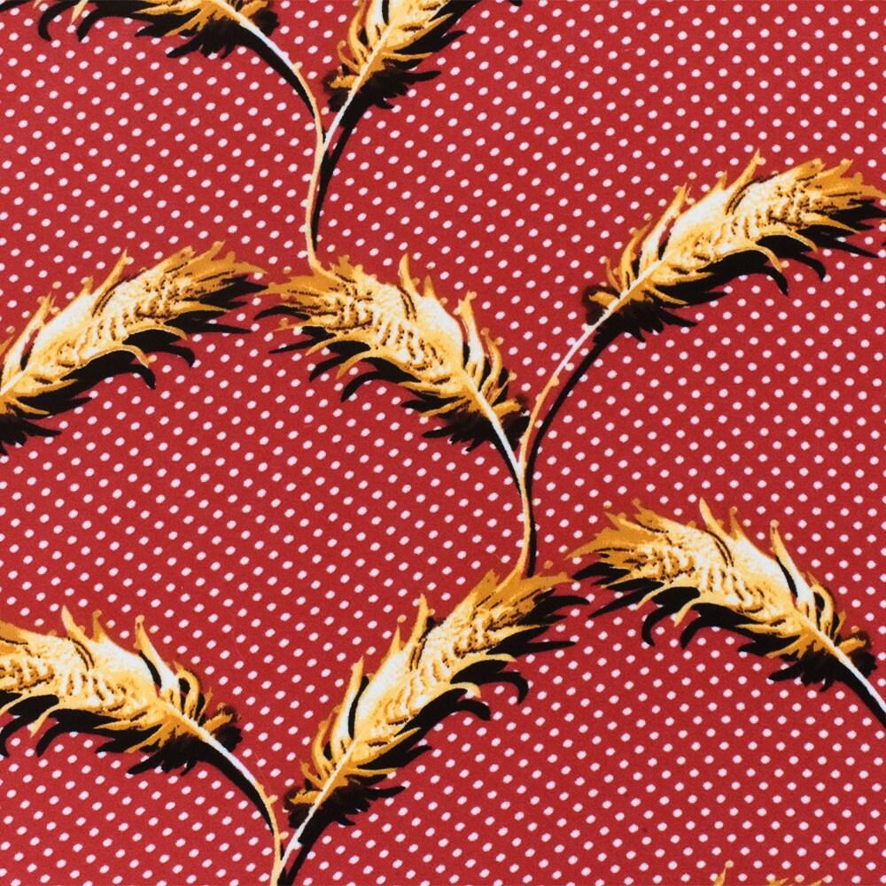 Red-Yellow-Multi Feather And Dot Printed Poly Georgette Woven Fabric By the Yard