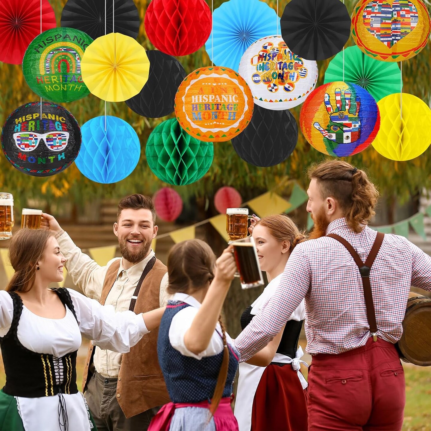 18 Pcs Hispanic Heritage Month Party Hanging Decorations - Black Red Green Yellow