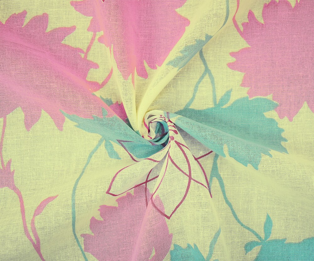 Yellow-Pink Multi Floral Printed Cotton Gauze Woven Fabric By the Yard
