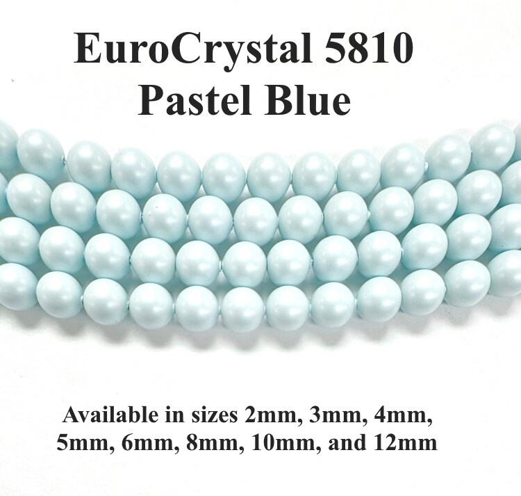Pastel Blue EuroCrystal 5810 Round Pearls - 2mm, 3mm, 4mm, 5mm, 6mm, 8mm, 10mm, and 12mm - Strands - Made in Austria