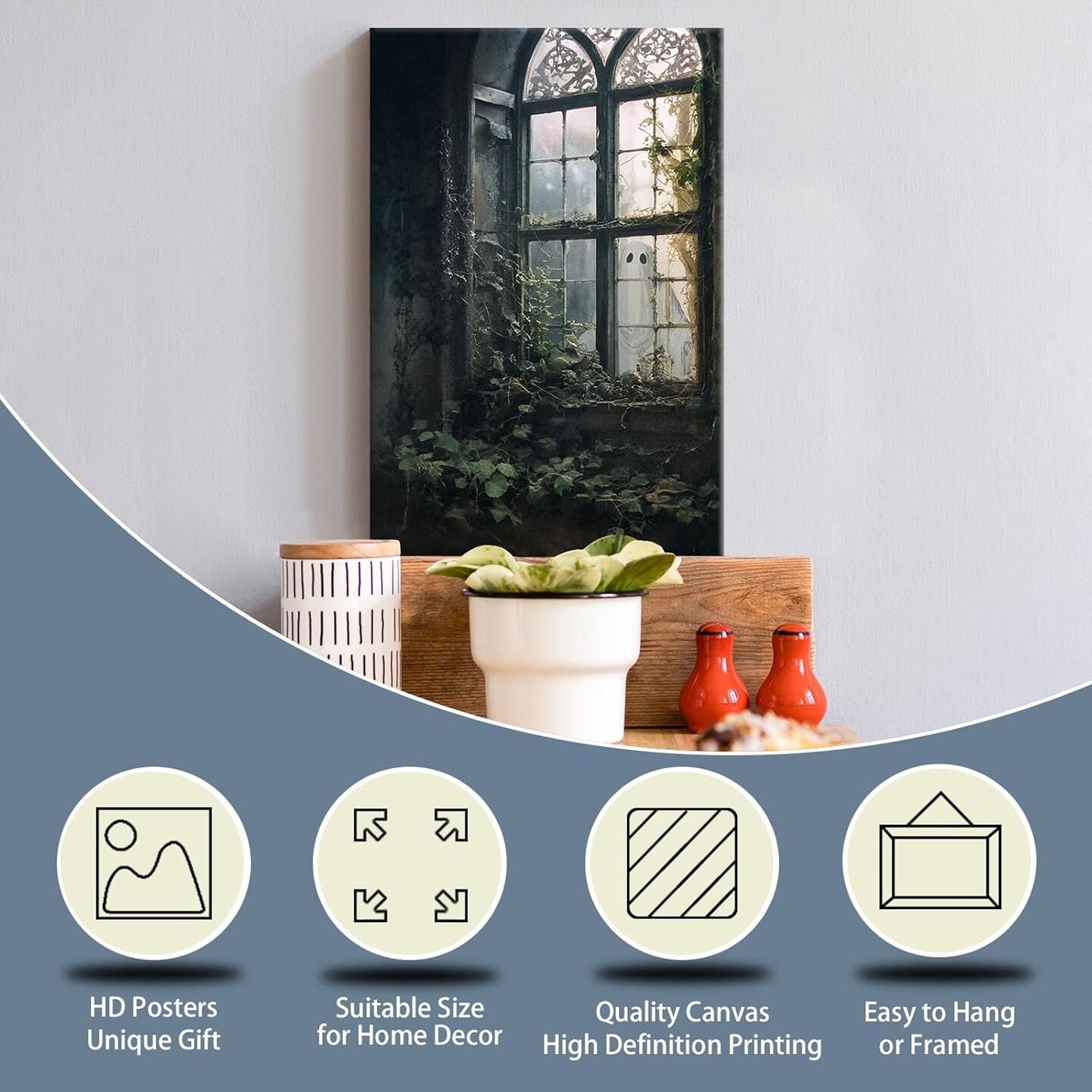 Ghost Outside The Window Halloween Wall Art - 16L&#x22; x 12W&#x22; (Unframed)