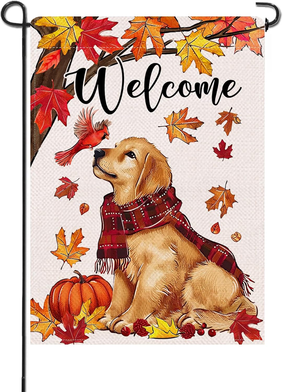 Welcome Fall Golden Retriever Dog Garden Flag 12 x 18(Dog)