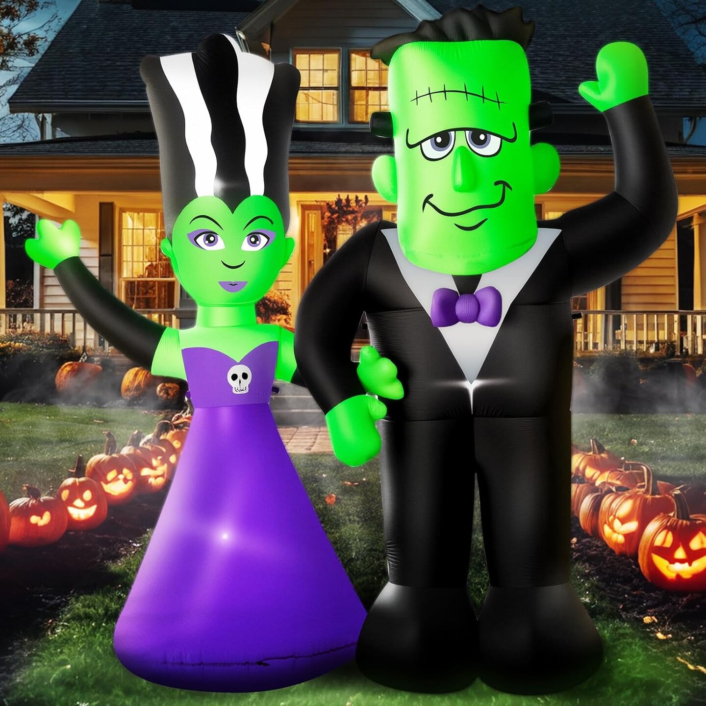 Halloween Inflatables - 7FT Ghost Couple with Built-in LED Lights