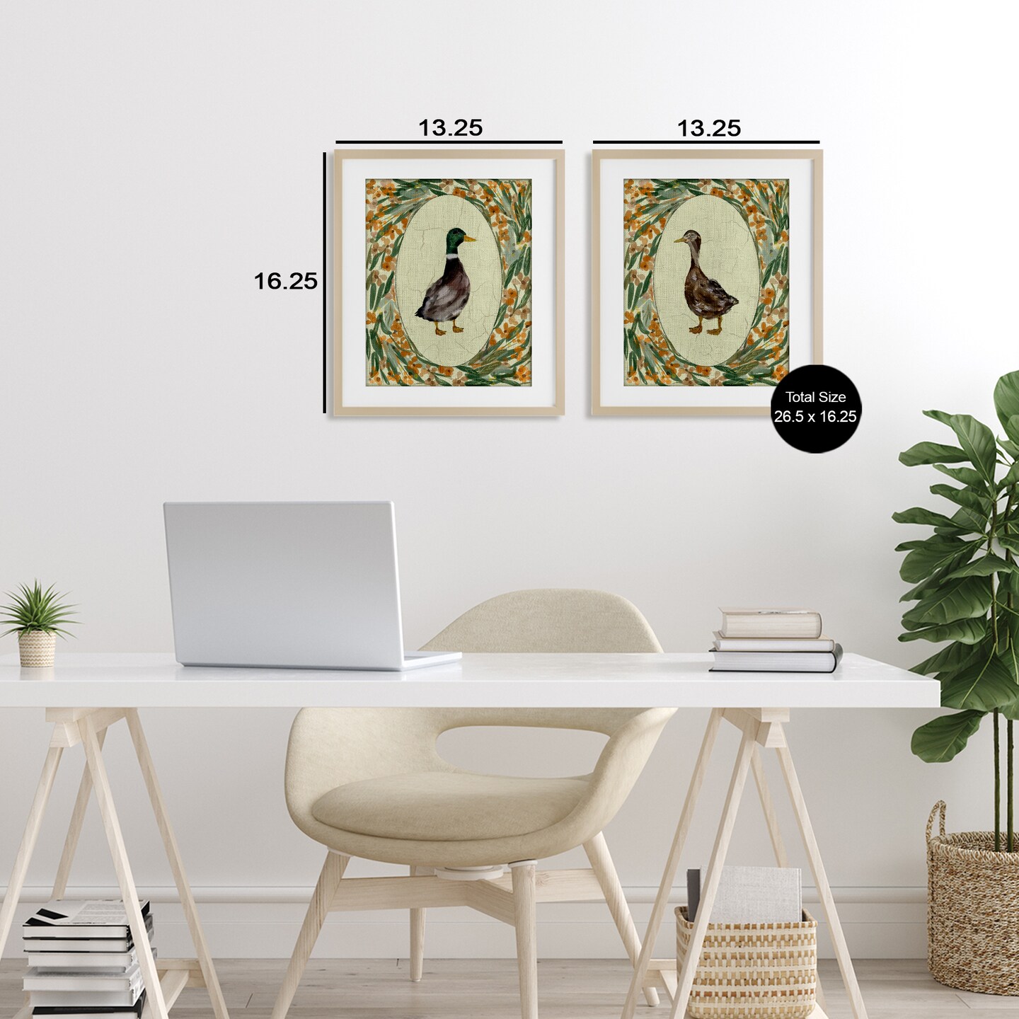 Stupell Industries Country Floral Duck Portraits 2pc Framed Print Under Glass Set, design by Yen