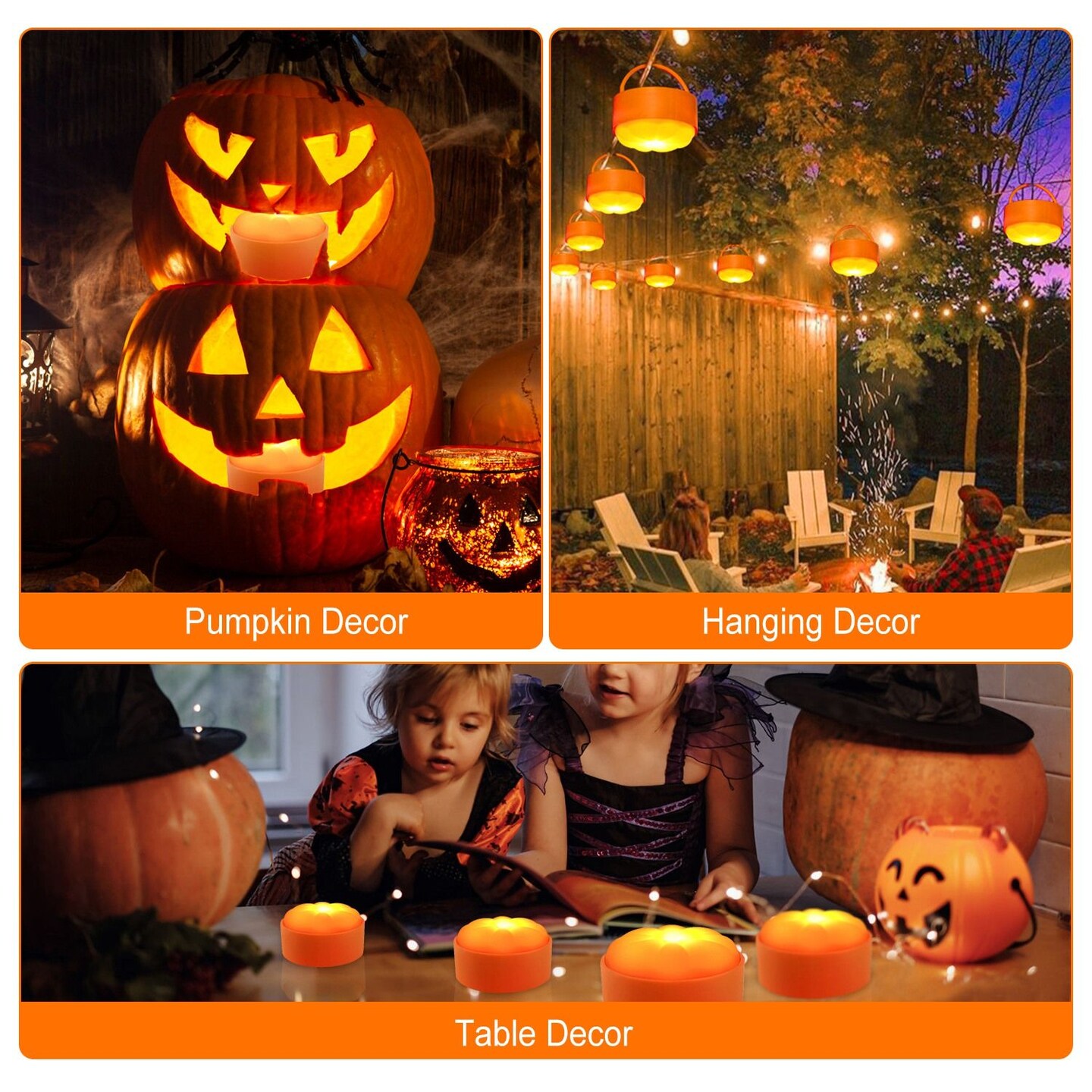 4 Pack Halloween LED Pumpkin Lights Battery Operated Halloween Decoration Lights with 2 Light Modes 4 Timer Setting Remorte Control for Party Pumpkin Decor