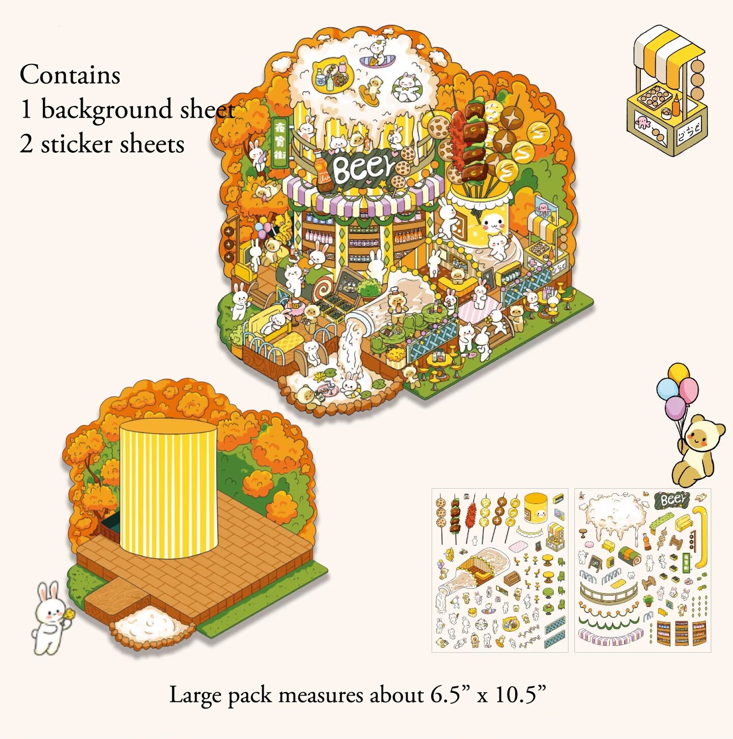 Bunny Brewery Sticker Scene, 3D Isometric Sticker Activity, Adorabilities
