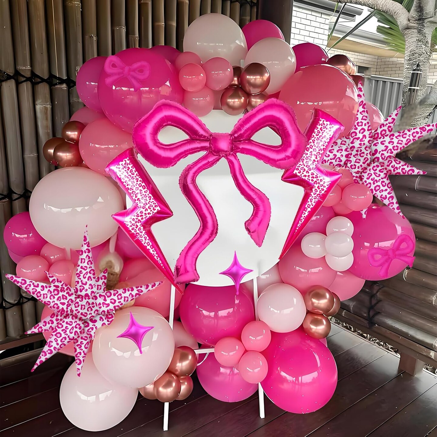 6pcs Hot Pink Bow Balloons (Hot Pink)