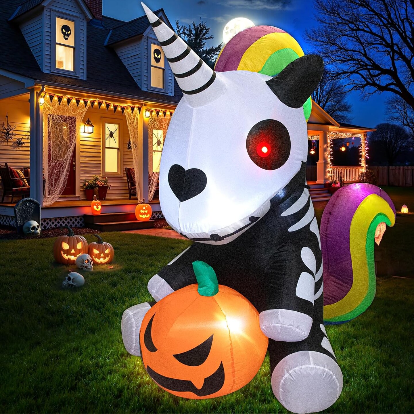 Halloween Inflatables Unicorn Skeleton Decoration(black white)