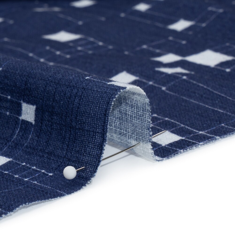 1 Yard Navy Geometric Squares Slubbed Gauzy Cotton Woven Fabric 57 inch Width