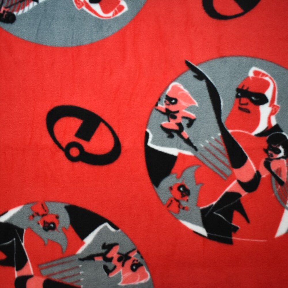 Gray-Multi Poly Disney Incredibles Print Double Sided Fleece Knit Fabric By the Yard