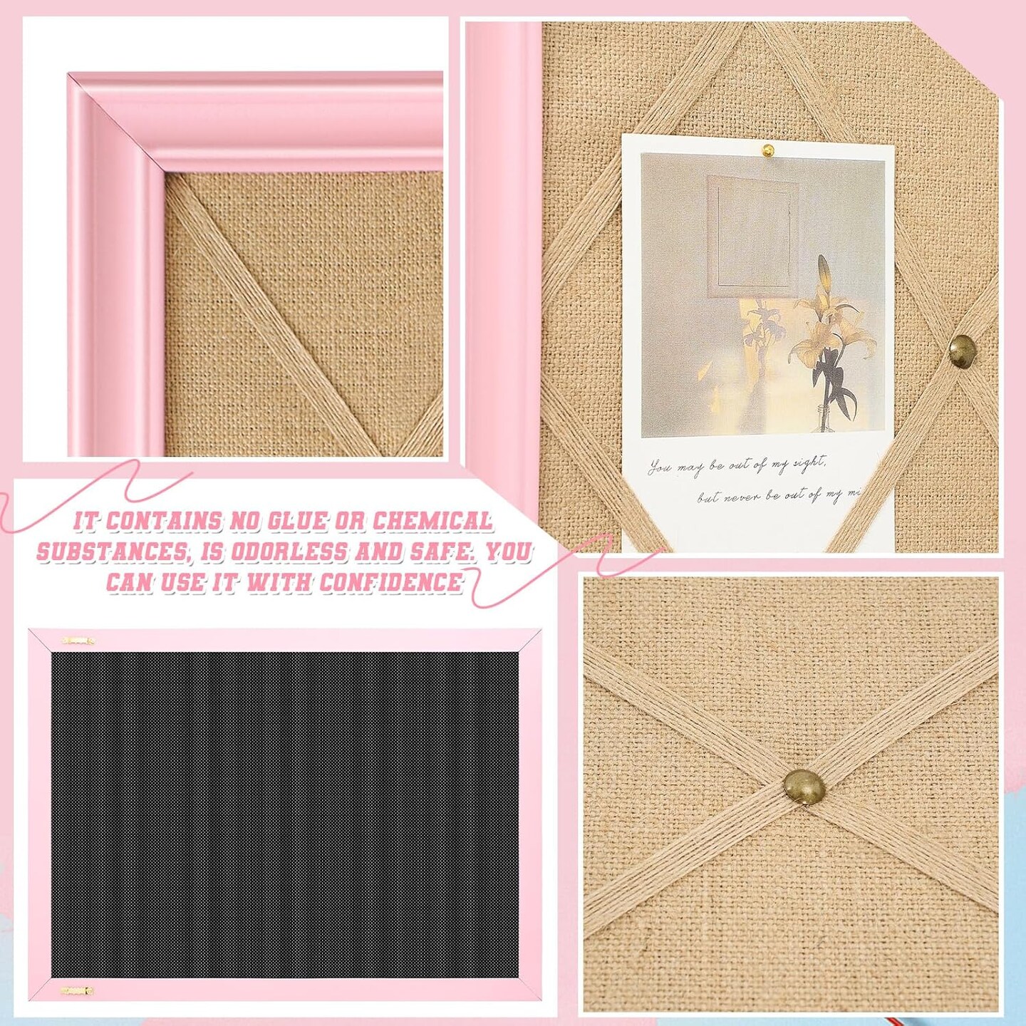 Pink Bulletin Cork Board with 20 Pushpins - 21&#x22;&#xD7;27&#x22;