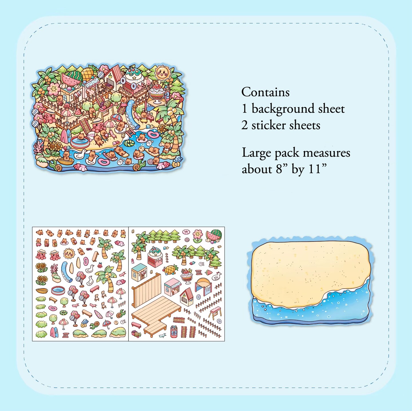 Capybara Beach Sticker Scene, Large Size Isometric 3D Stickers, Adorabilities