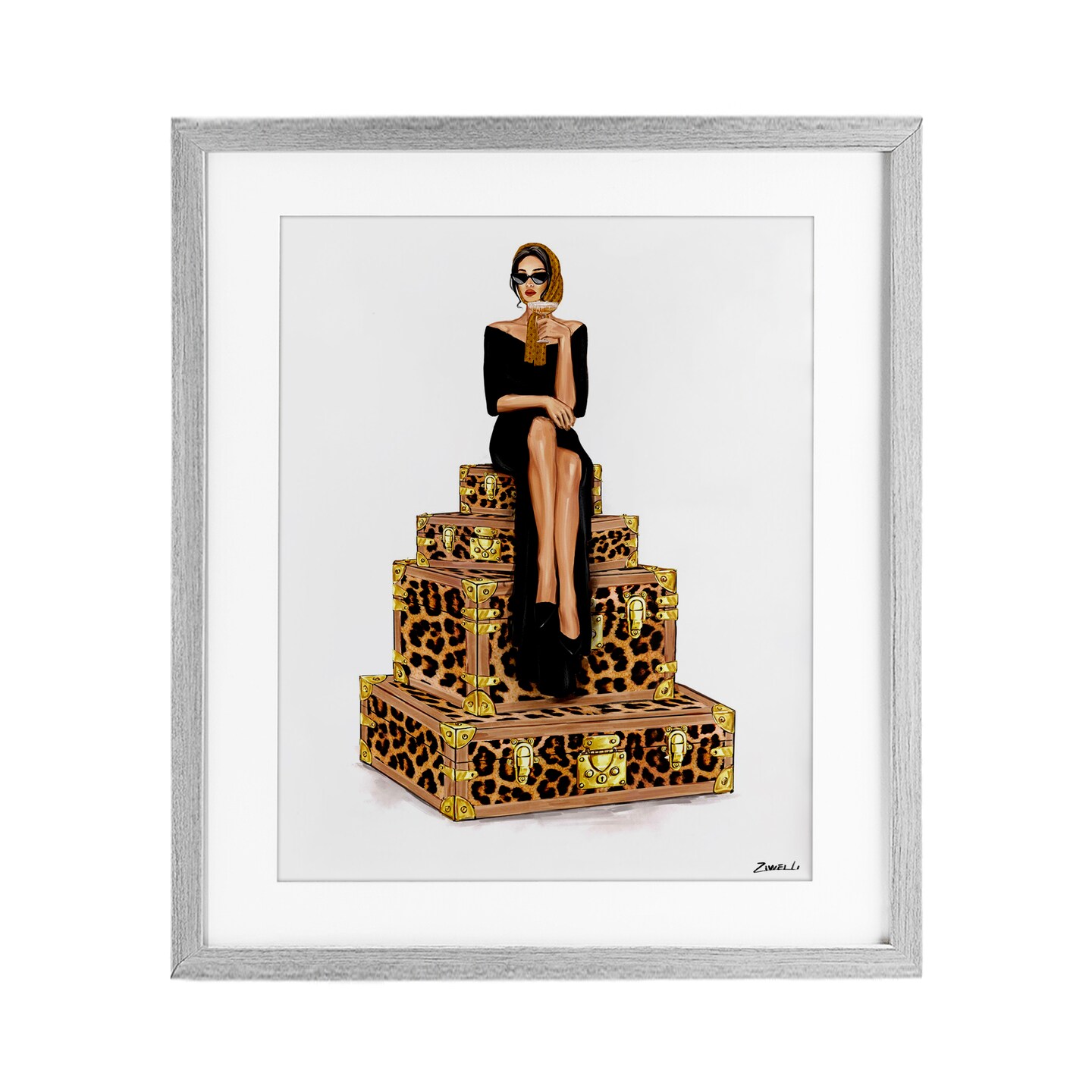 Stupell Industries Stylish Gal and Suitcases Framed Print Under Glass, design by Ziwei Li