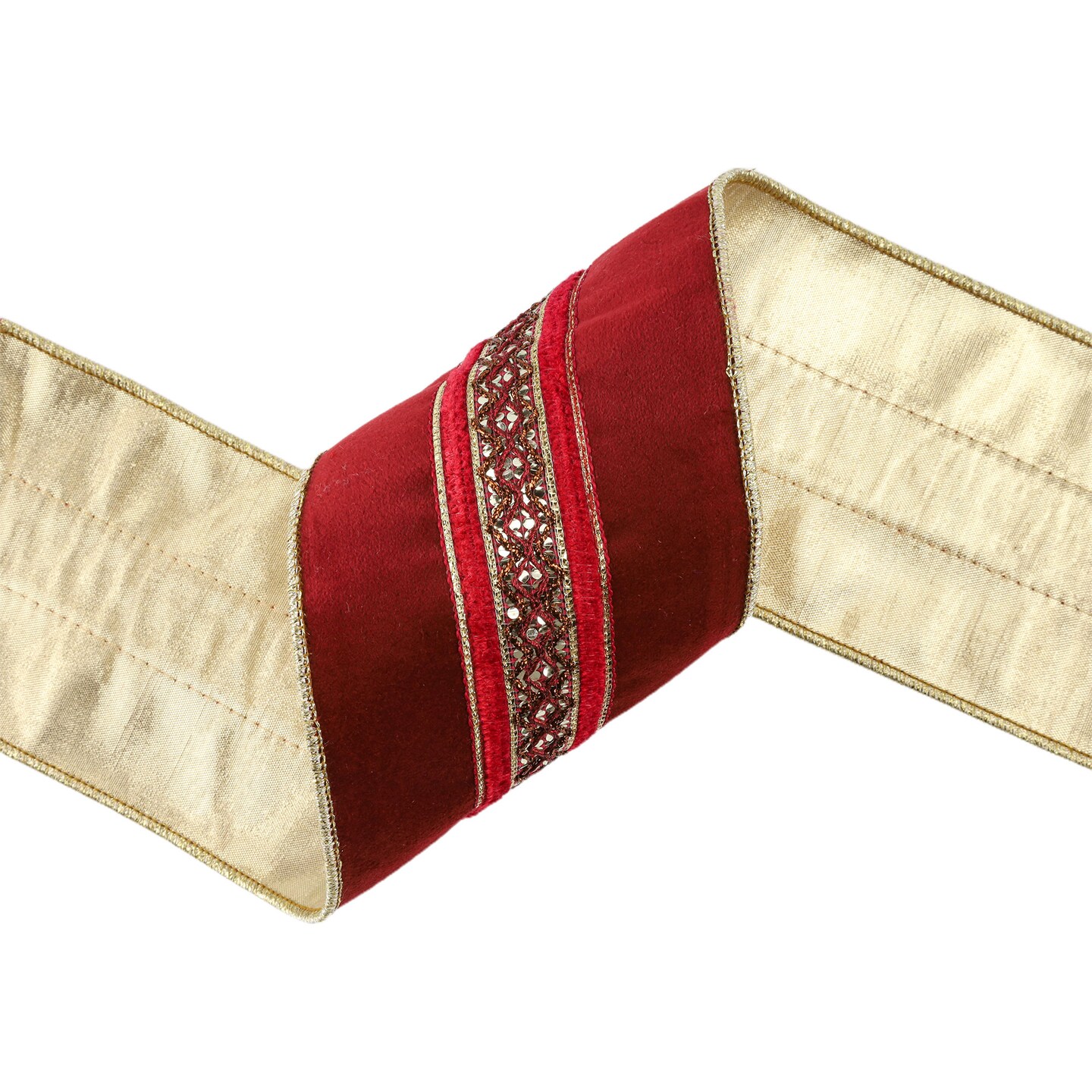 LaRibbons 4&#x22; Wired Velvet Ribbon | Red w/ Red/Gold Trim | 5 Yard Roll