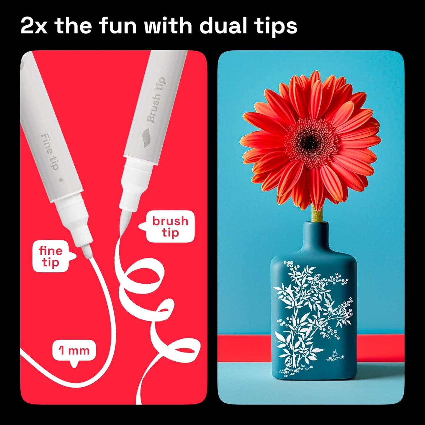 2 White Dual-Tip Acrylic Paint Pens - Multisurface Markers for Fabric,1 mm Fine &#x26; Brush Tips