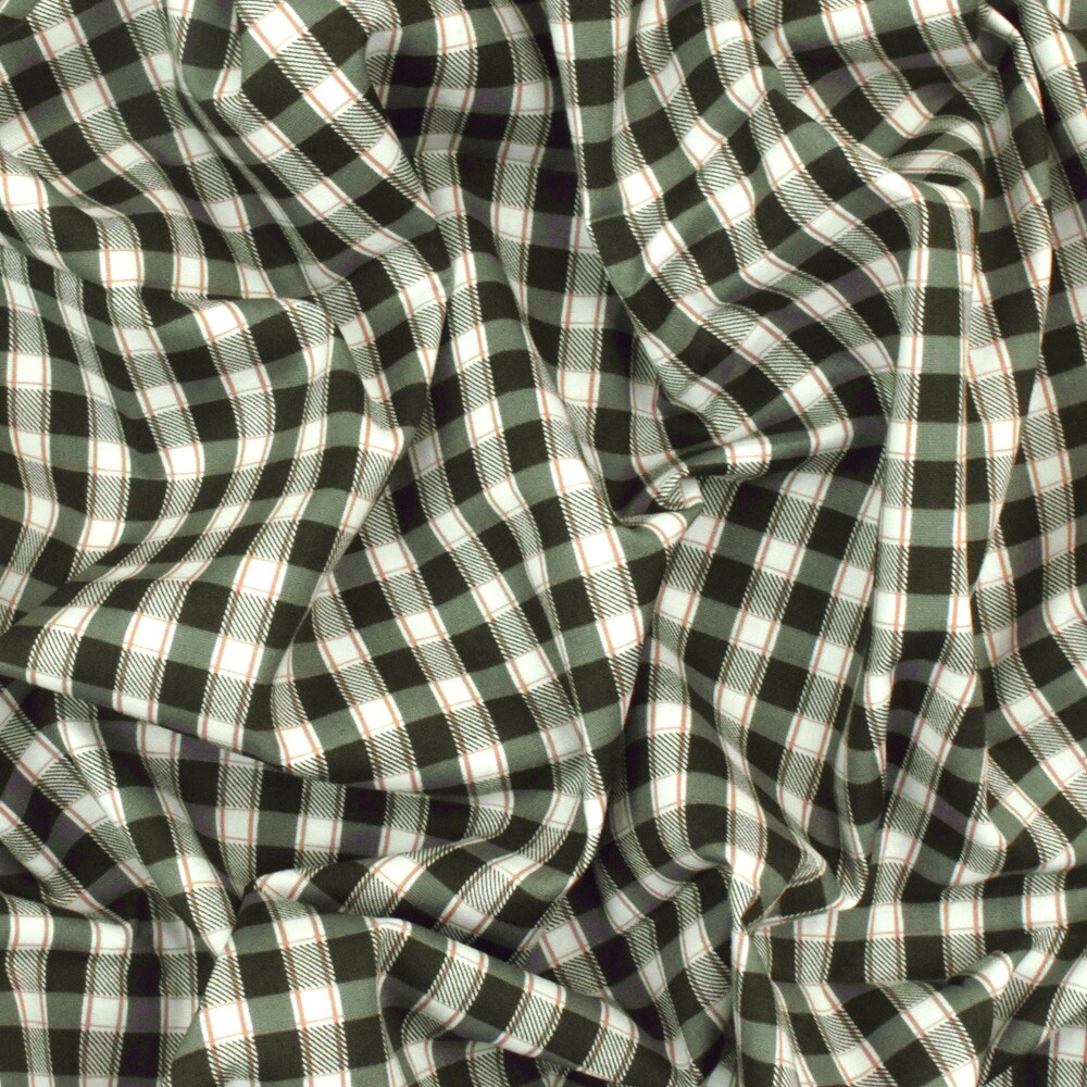 Green-Gray-Multi Plaid Print Stretch Cotton Broadcloth Woven Fabric By the Yard