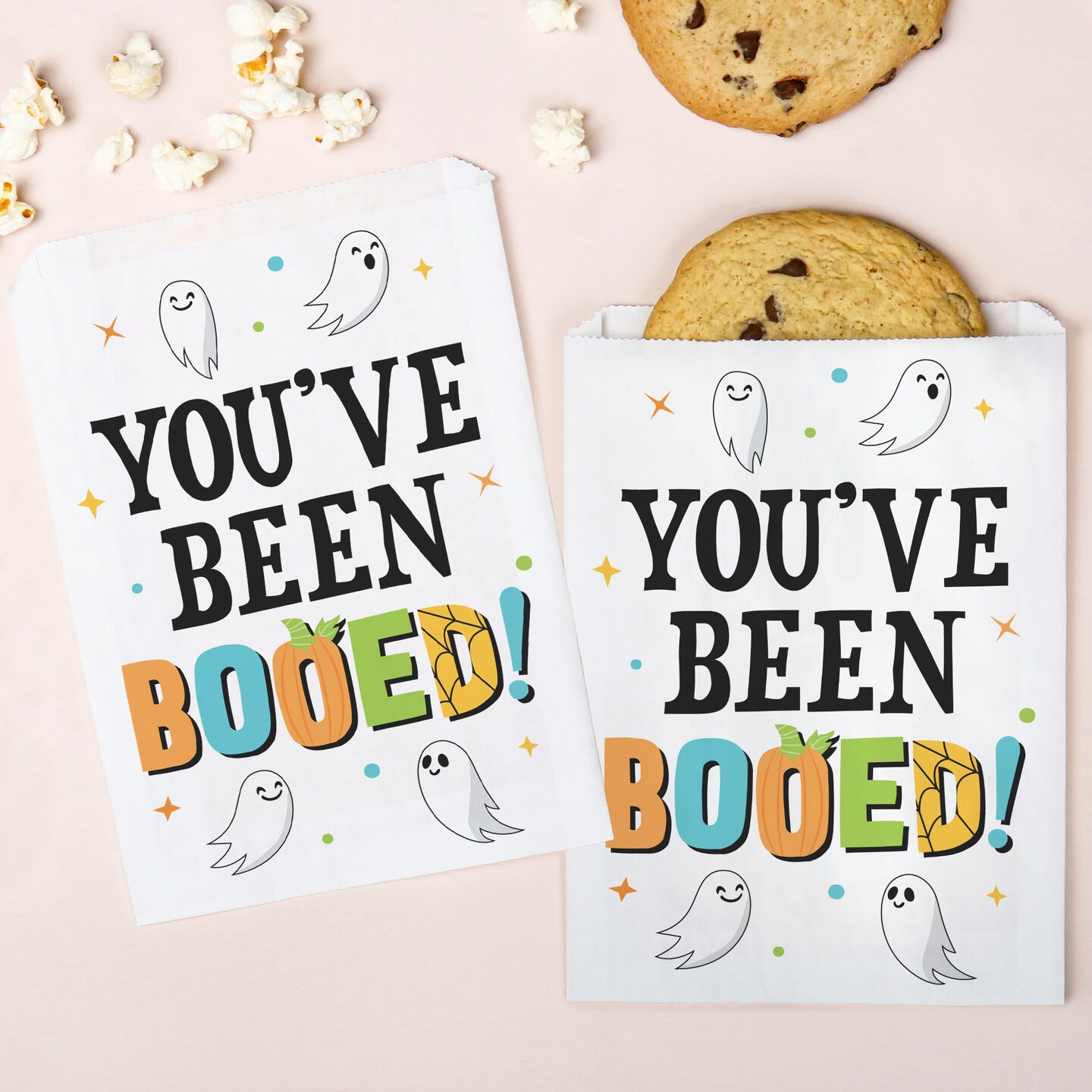Big Dot of Happiness You've Been Booed Paper Treat Bags, Party Individual Candy Snack Favors, Greaseproof White Sandwich Cookie Bags - 25 Count