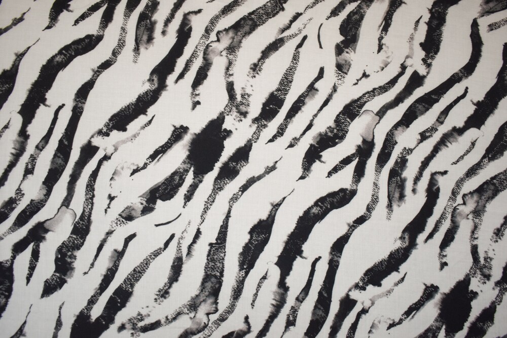 White-Black-Gray Cotton Ink Zebra Printed Lawn Woven Fabric By the Yard