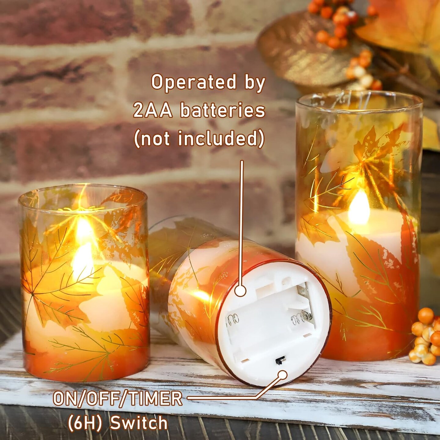 Fall Decor Flameless Candles(Glass)