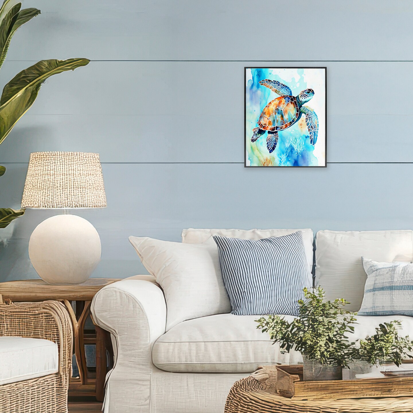 Stupell Industries Watercolor Style Sea Turtle Framed Giclee, design by LSR Creative Studio