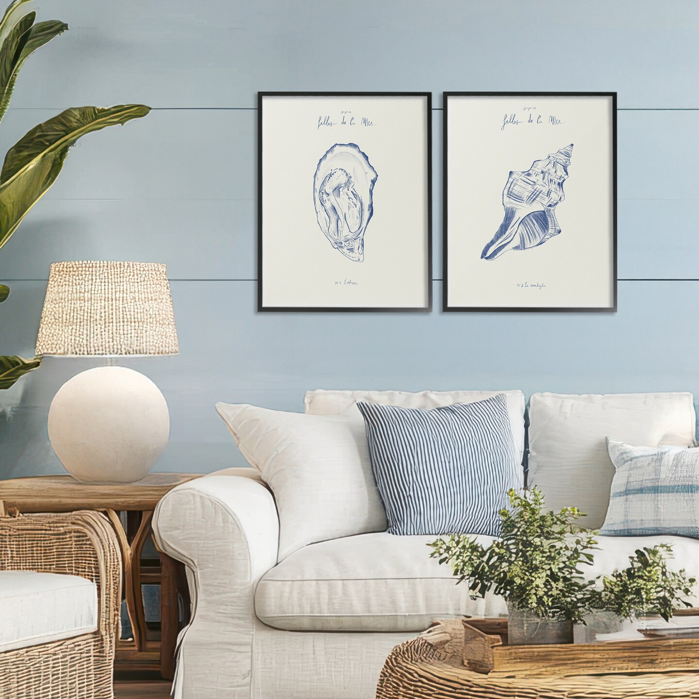 Stupell Industries Oyster & Conch with French Words 2pc Framed Giclee Set, design by 1x