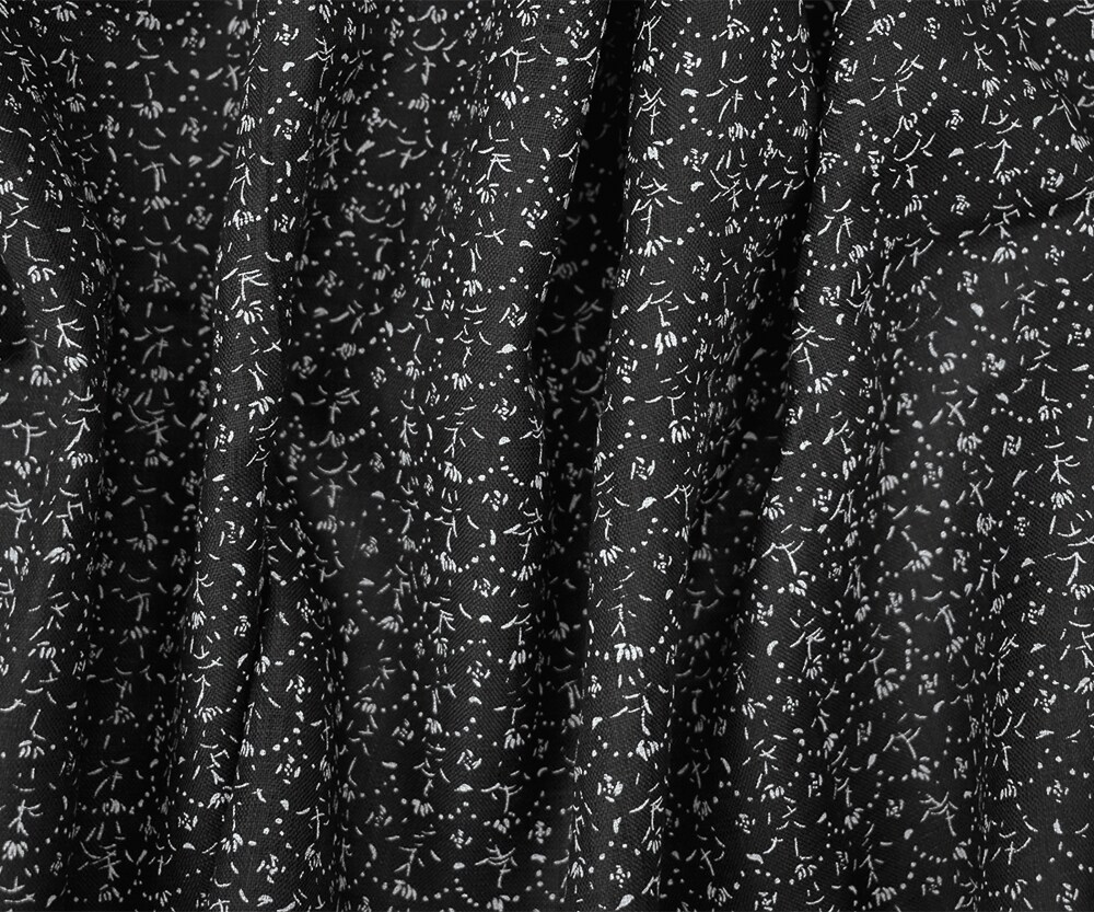 Black-White Nani IRO Dainty Abstract Pattern Printed Linen Sheeting Fabric By the Yard