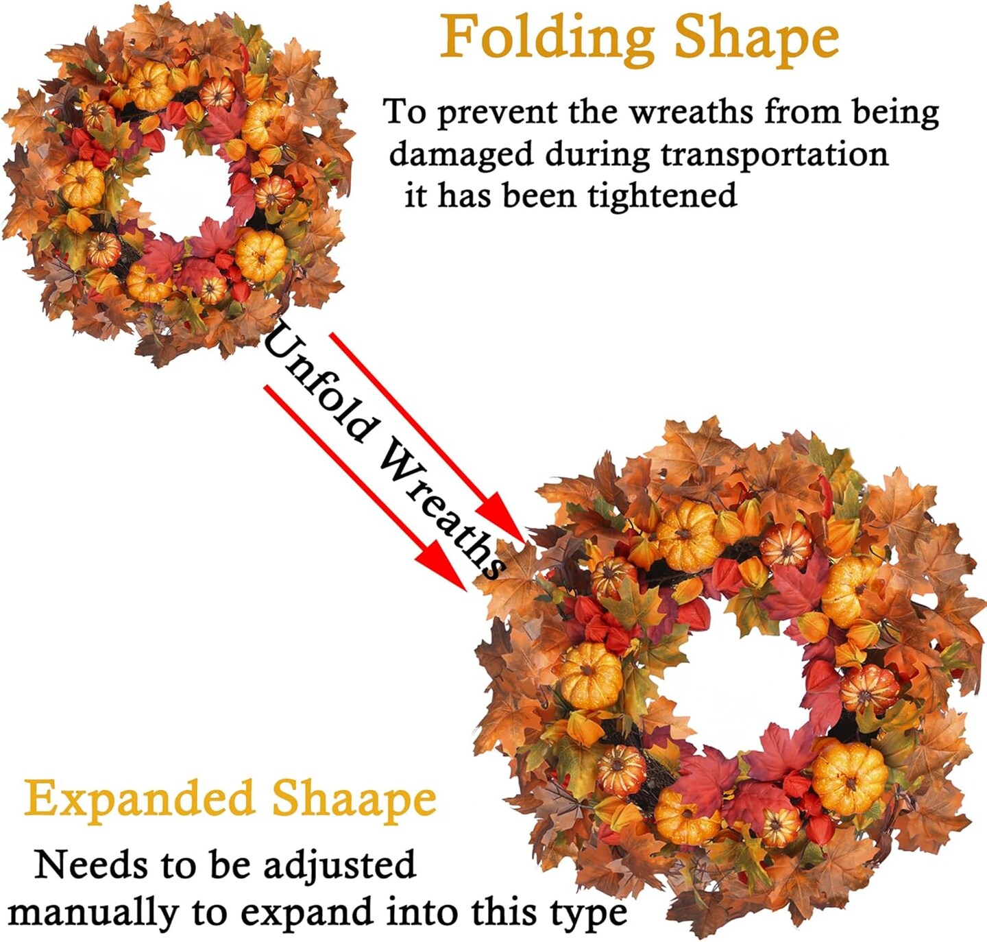 24&#x2019;&#x2019; Artificial Autumn Fall Wreaths with Pumpkin and Hook