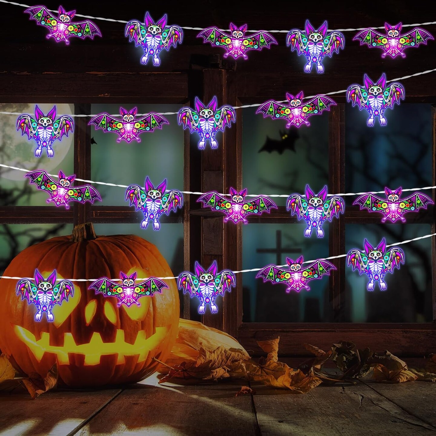 Halloween Bat Decorations Halloween Suger Skull Bat String Lights