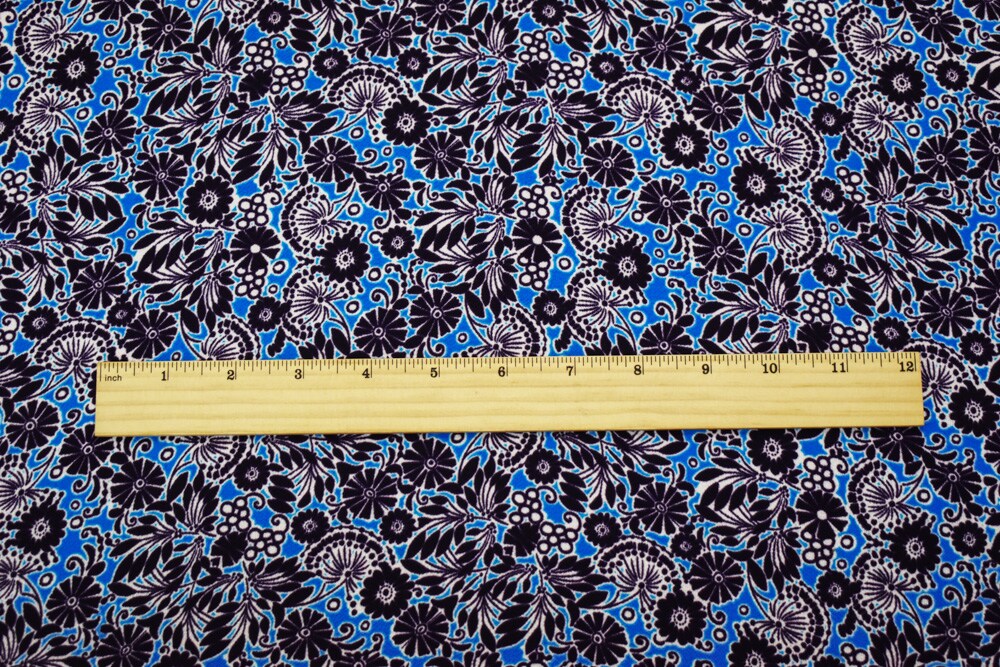 Deep Purple-Aqua-White Poly Floral Printed Pebble Crepe Woven Fabric By the Yard