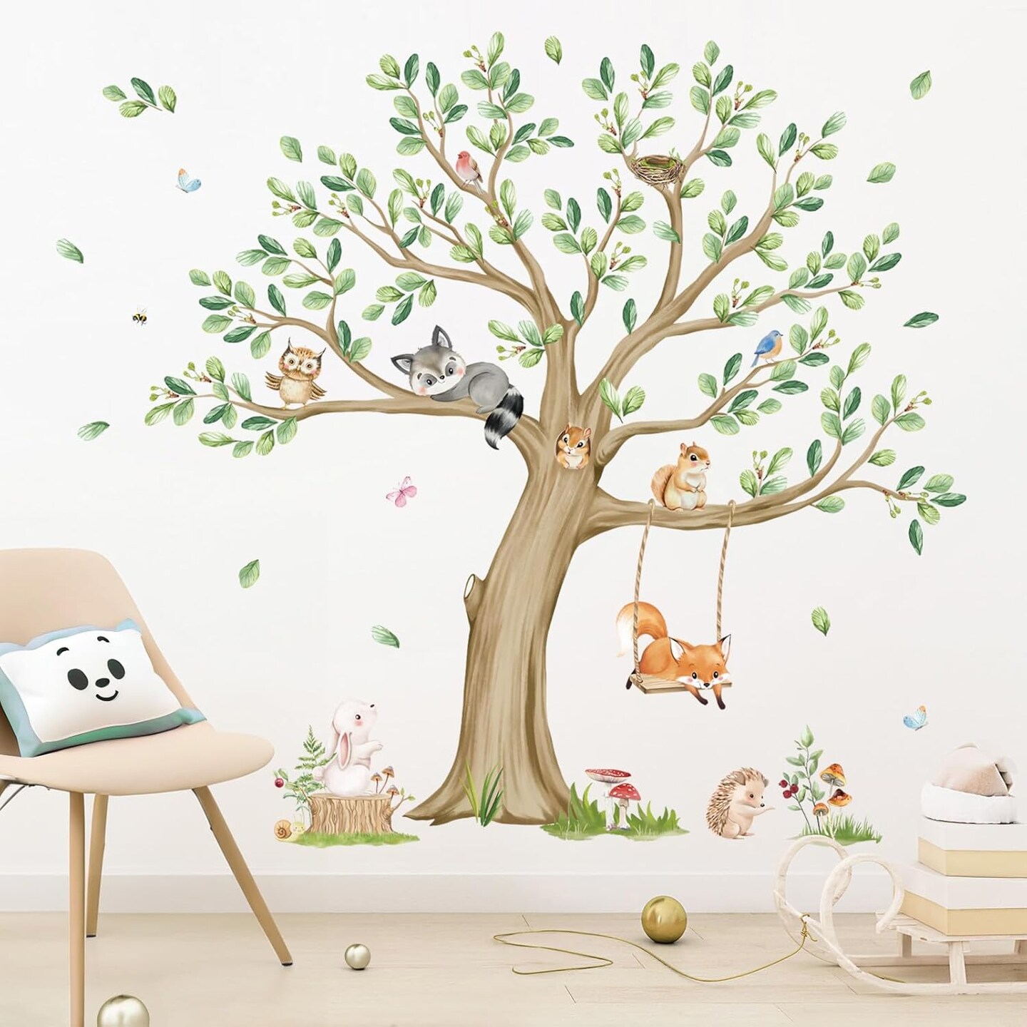 Kids Large Tree Wall Stickers Animal Tree Fox Owl Peel (Multi)