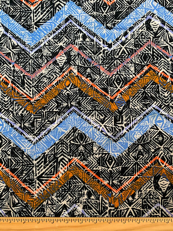 Black and Gray Aztec Multi Print Rayon Challis Fabric By the Yard