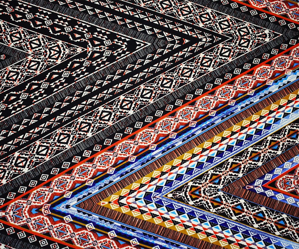 Black-Orange-Multi Poly Aztec Printed Faille Woven Fabric By the Yard