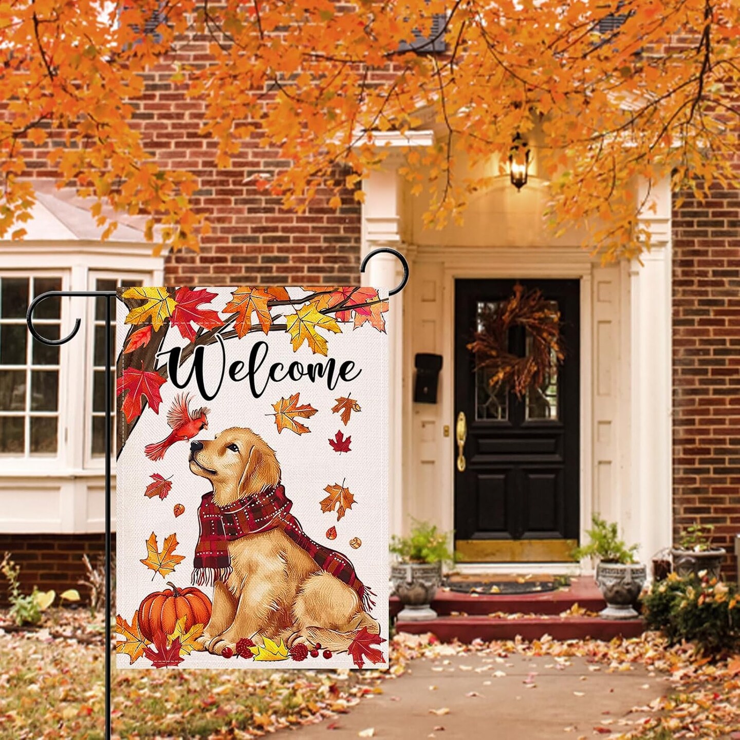 Welcome Fall Golden Retriever Dog Garden Flag 12 x 18(Dog)
