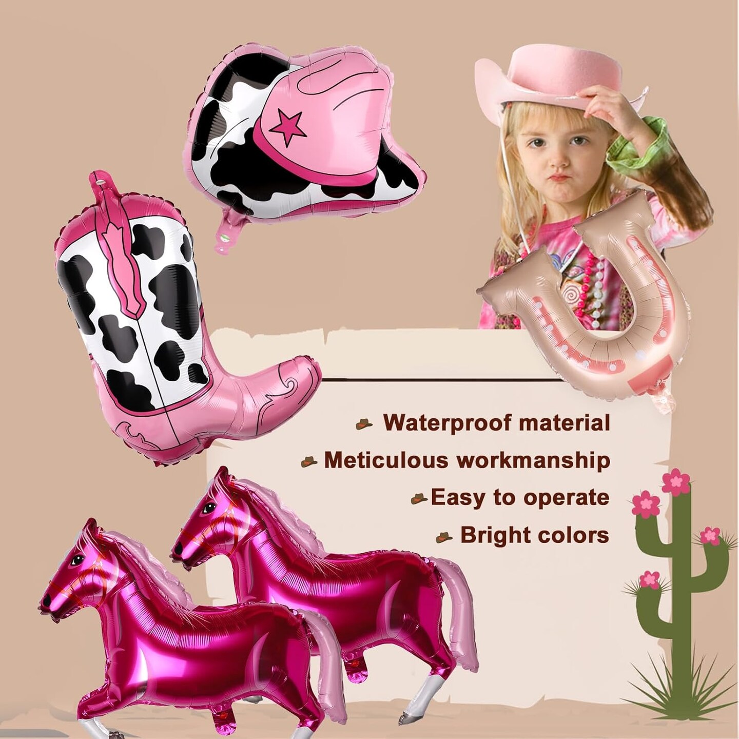 Pink Cowgirl Hat Boot Horse Latex Balloons(pink)