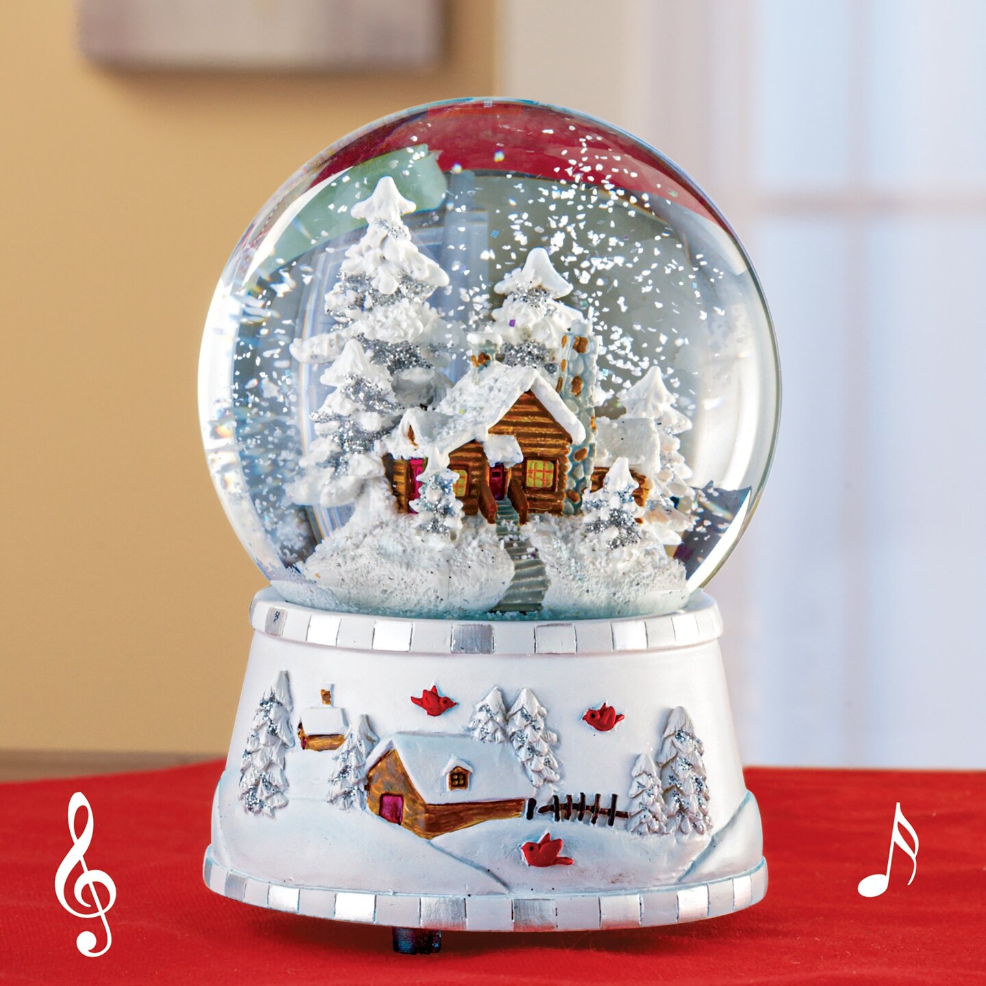 Collections Etc Hand Painted Musical Log Cabin in the Woods Snow Globe