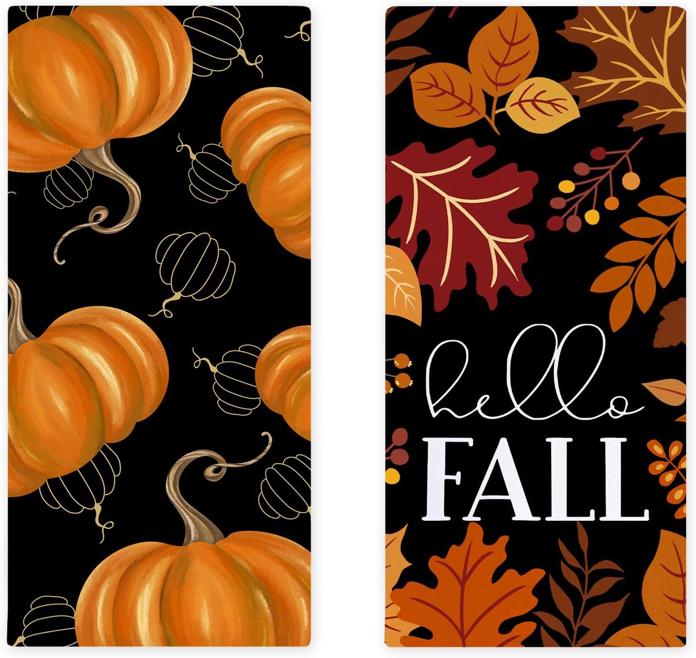 Fall Thanksgiving Pumpkin Kitchen Dish Towels Set of 2