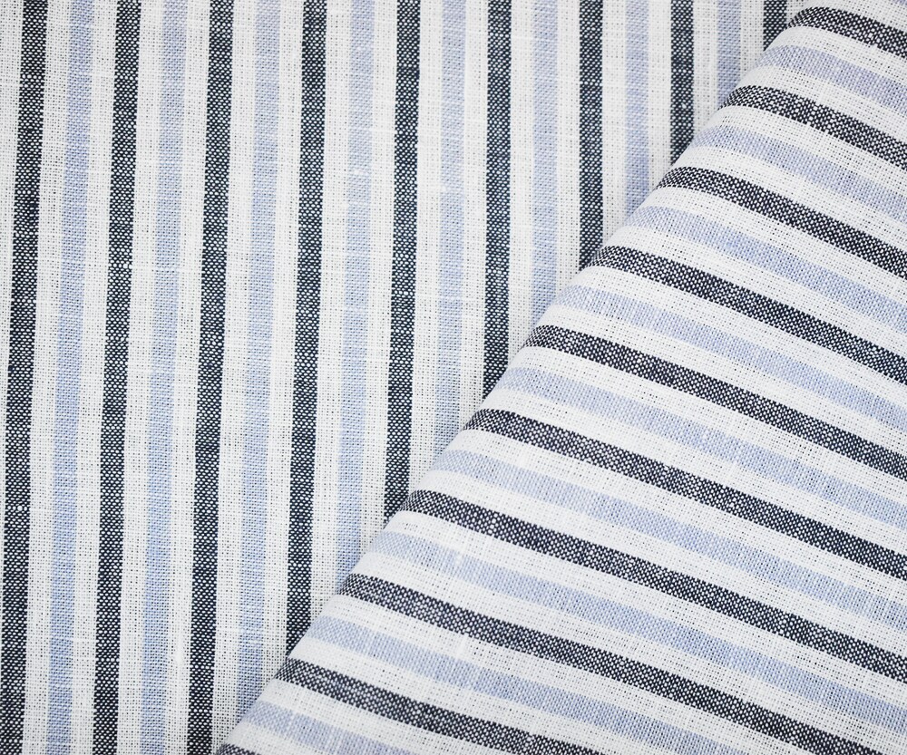 Blue-Gray-White Spence Bryson Striped Irish Linen Woven Fabric By the Yard