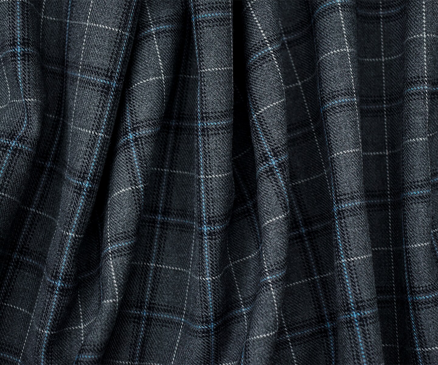 Gray-Blue-Multi Poly-Wool Plaid Woven Twill Suiting Fabric By the Yard