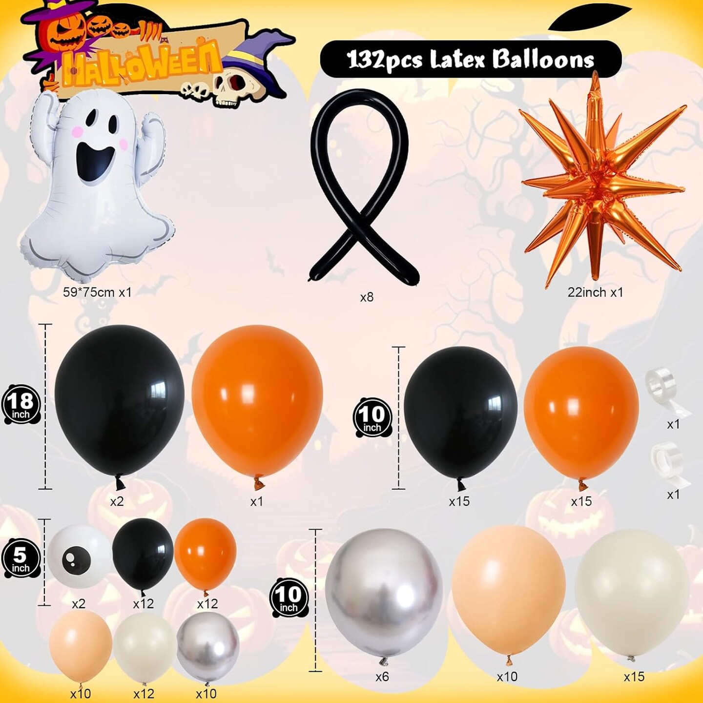 Halloween Balloons Garland Arch Kit(Black Orange Sliver)
