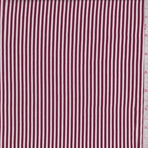 Wine/White Stripe Rayon Challis Fabric By the Yard
