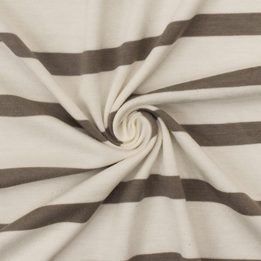 Taupe-Ivory Stripe Stretch Spandex Rayon Modal Jersey Knit Fabric By the Yard