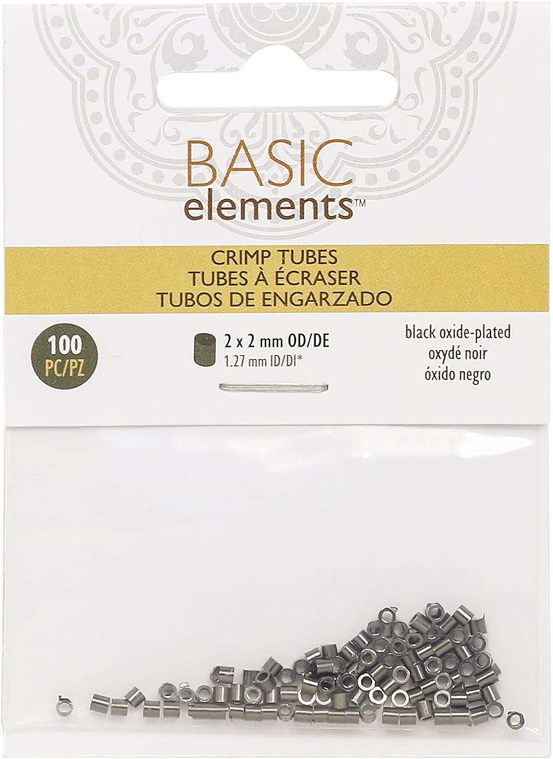 The Beadsmith Tube Crimp Beads, 2 x 2mm, 100 Pieces, Black Oxide Color, Uniform Cylindrical Shape, No Sharp Edges, Designed to Secure The Ends of Jewelry Stringing Wires and Cables