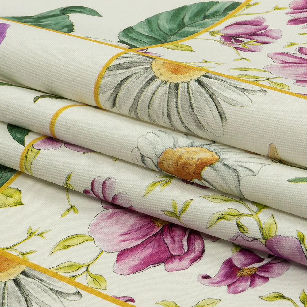 1 Yard Stretch Cotton Canvas Print White Floral Patchwork Midsummer Festive