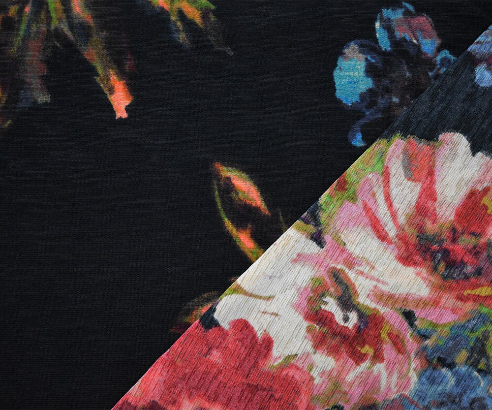 Black-Multi Poly Floral Print Stretch Spandex Onion Skin Jersey Knit Fabric By the Yard