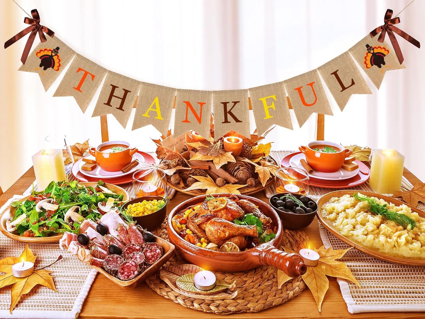 Fall Thanksgiving Burlap Banner (Multicolor)