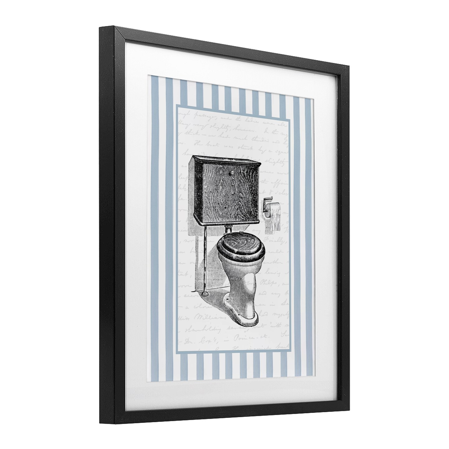 Stupell Industries Vintage Toilet Blue Stripes Framed Print Under Glass, design by Lettered and Lined