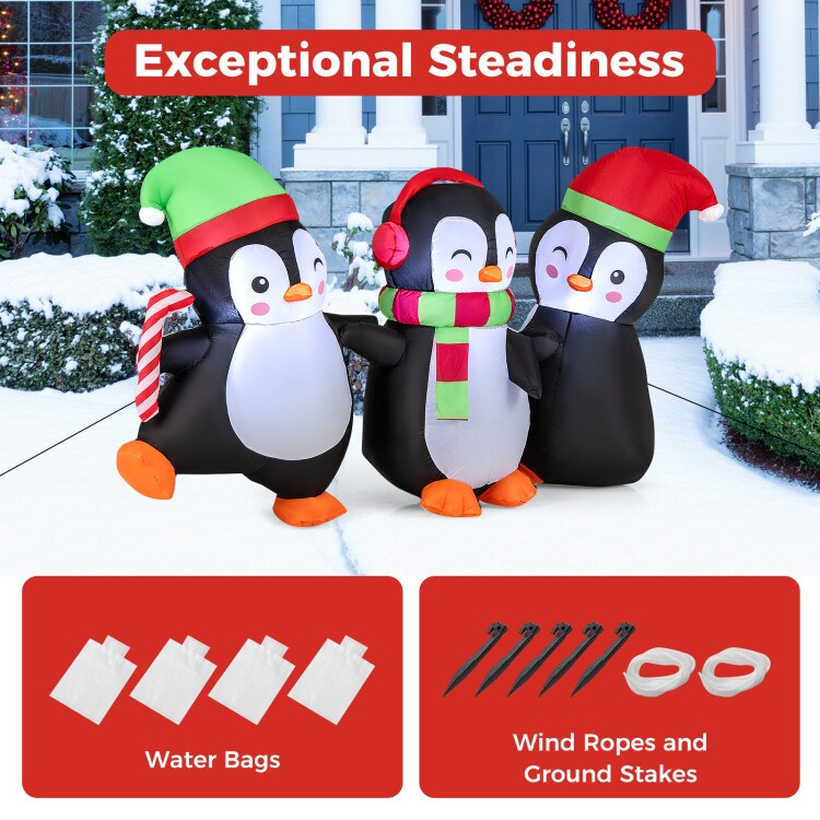 Multicolor Inflatable Penguin Family Christmas Decoration with LED Lights for Indoor Outdoor