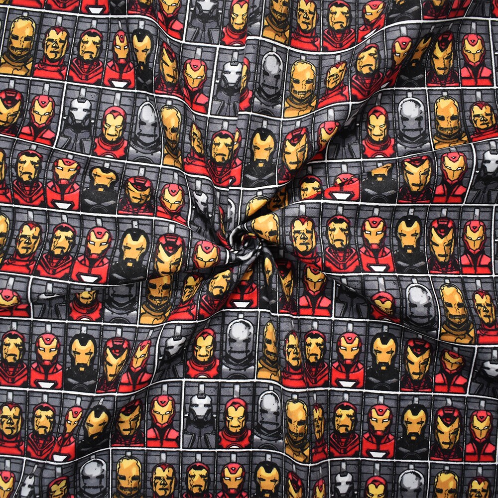 Gray-Red-Multi Cotton Marvel Iron Man Printed Quilting Woven Fabric By the Yard