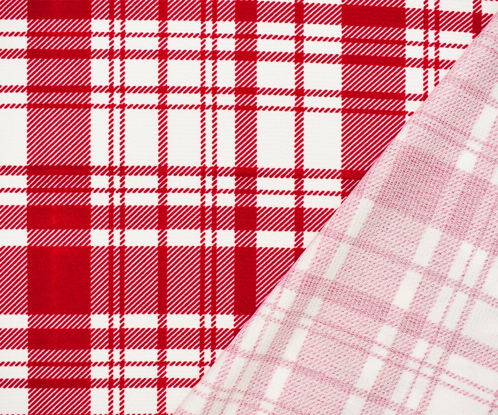 Red-White Poly Plaid Printed Stretch Spandex Liverpool Double Knit Fabric By the Yard