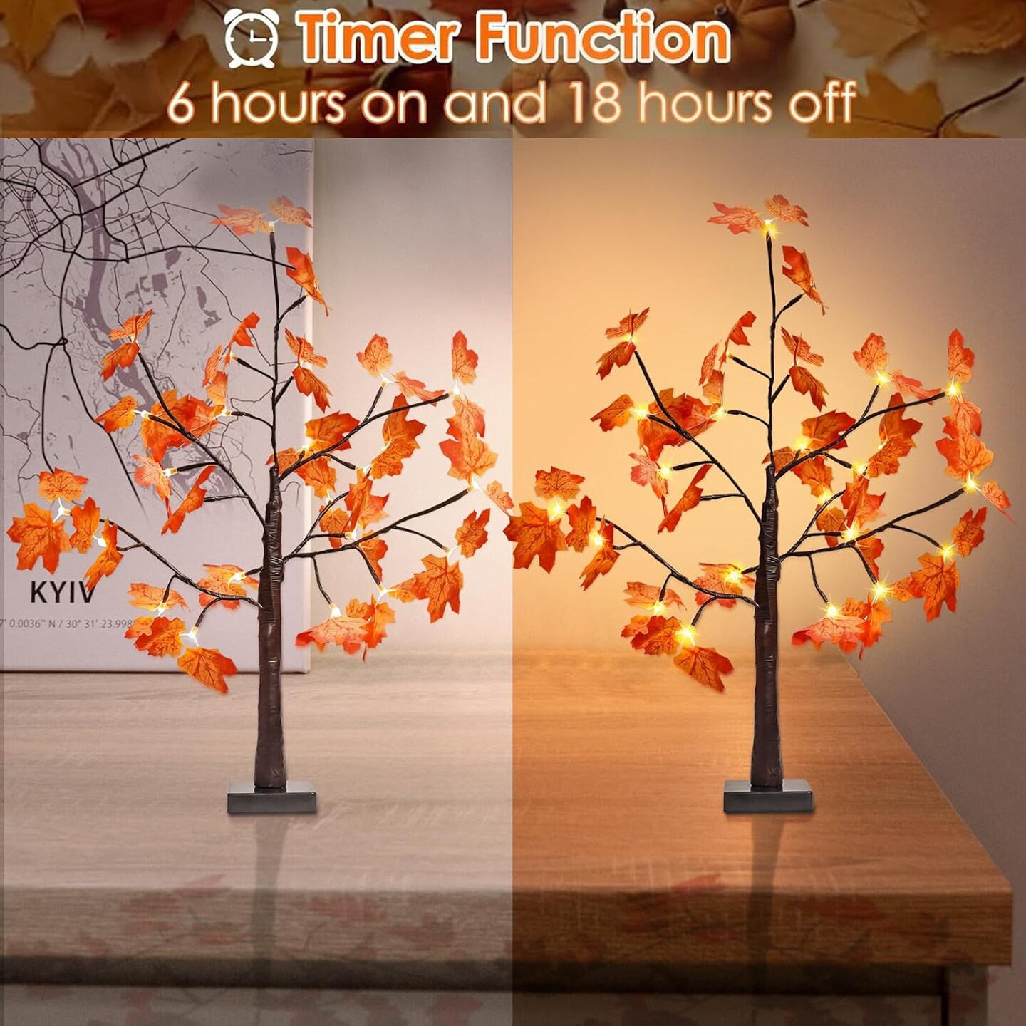 2 Pack 2FT Artificial Lighted Maple Tree - 50LED